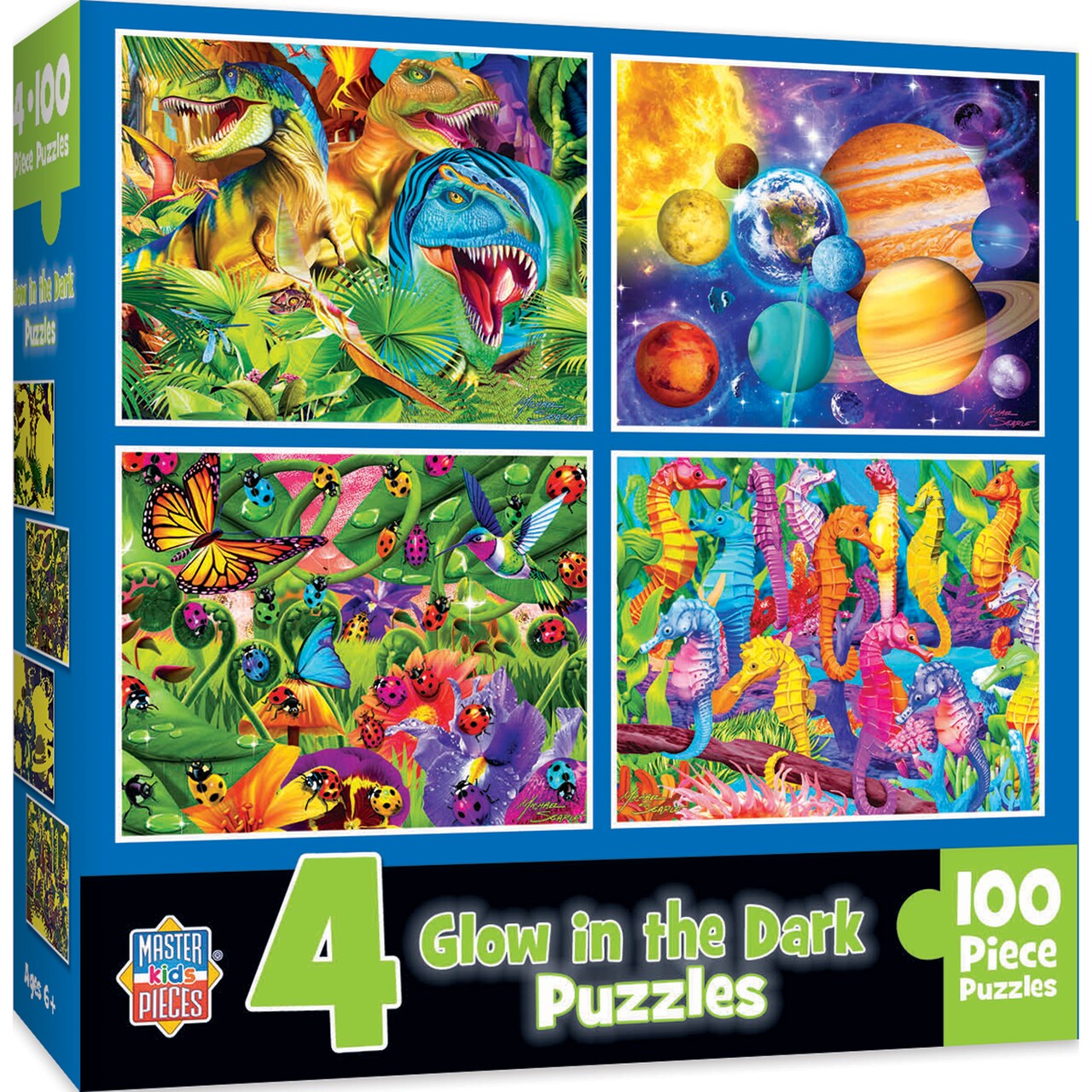 MasterPieces Puzzle Set - 4-Pack 100 Piece Jigsaw Puzzle for Kids - Glow in  the Dark 4-Pack Blue - 8x10